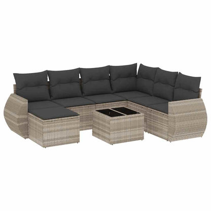 Set Divano da Giardino 8pz con Cuscini grigio chiaro Polyrattan