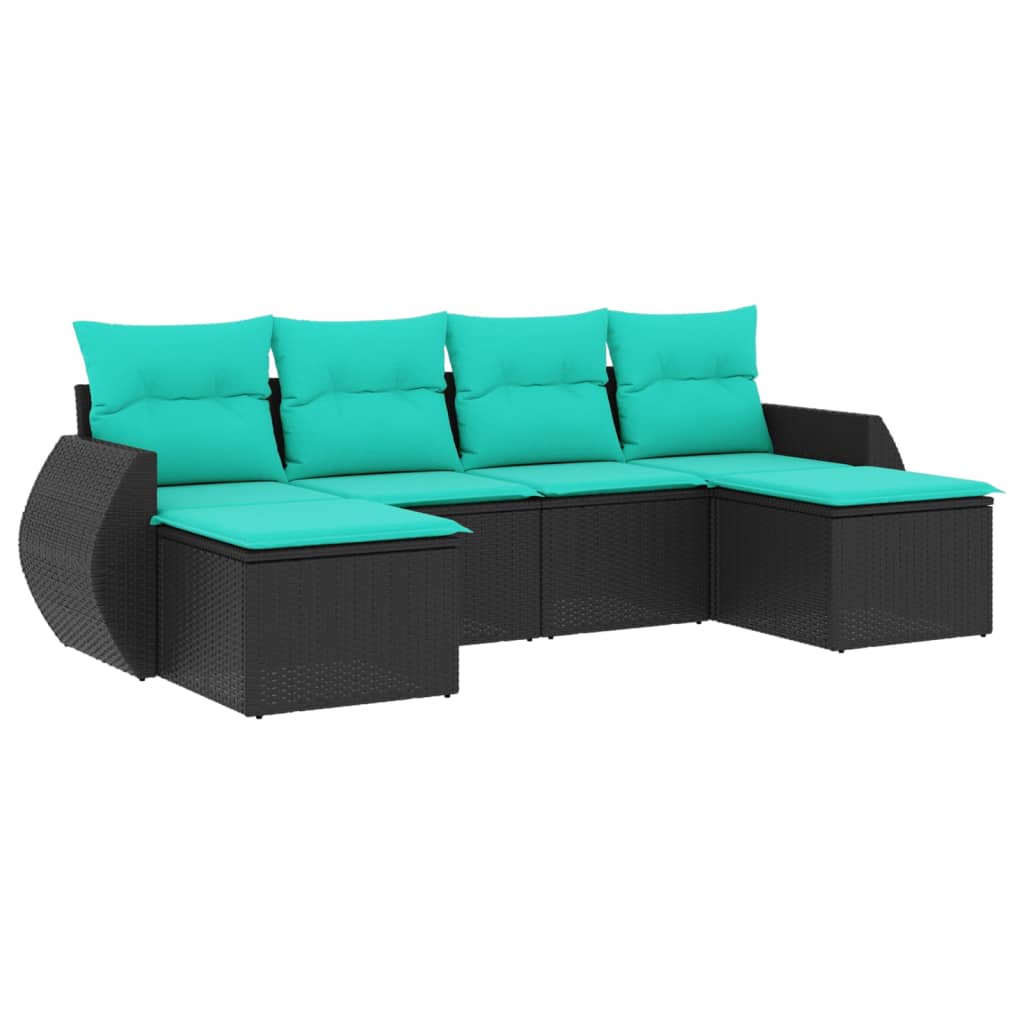 Set Divani da Giardino 6 pz con Cuscini Nero in Polyrattan | homemem39