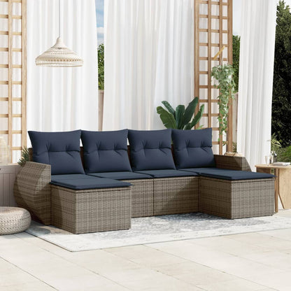 Set Divani da Giardino 6 pz con Cuscini Grigio in Polyrattan