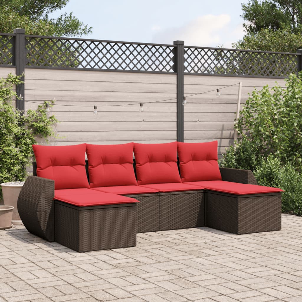 Set Divani da Giardino 6 pz con Cuscini Marrone in Polyrattan | homemem39
