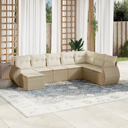 Set Divano da Giardino 8 pz con Cuscini Beige in Polyrattan | homemem39