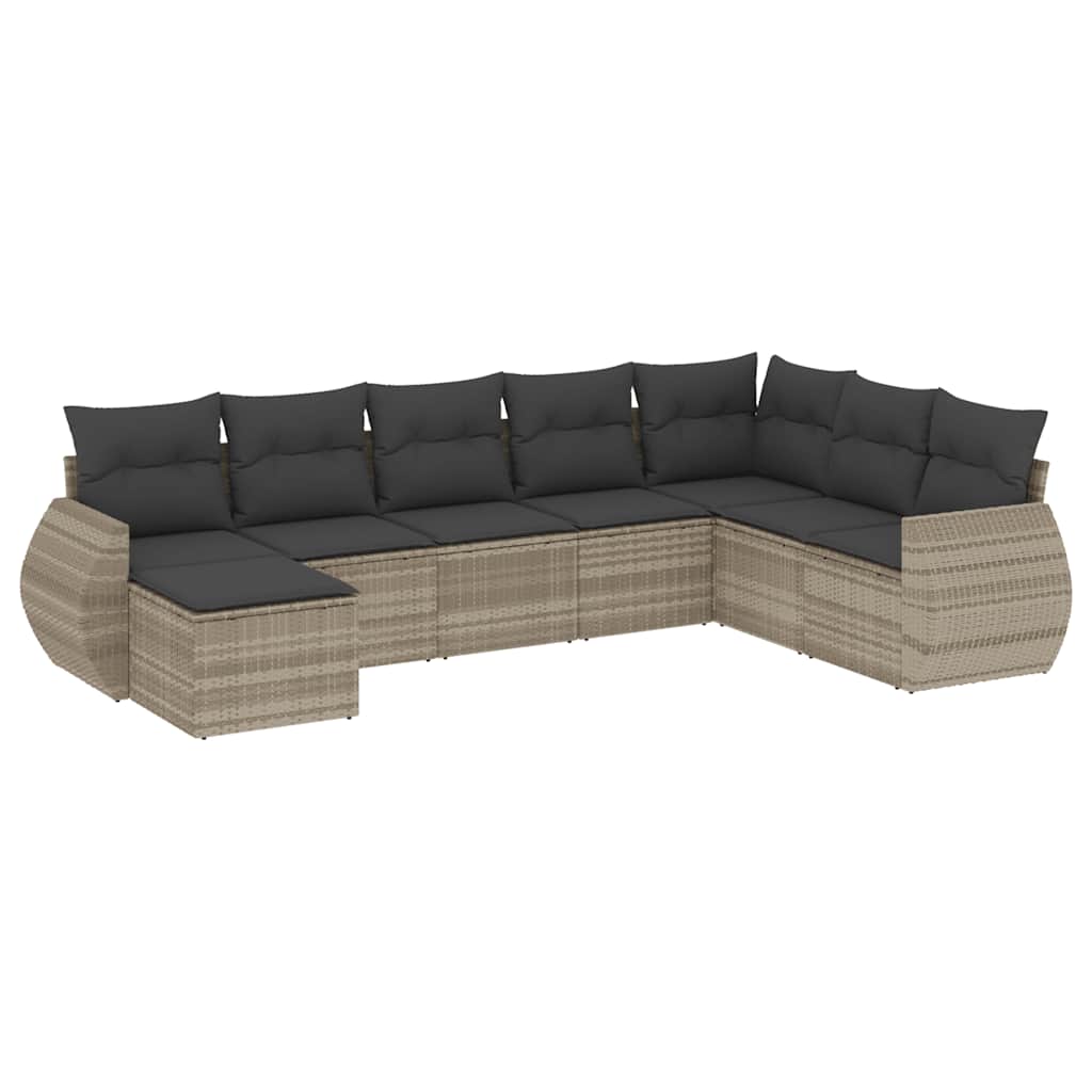 Set Divano da Giardino 8pz con Cuscini grigio chiaro Polyrattan
