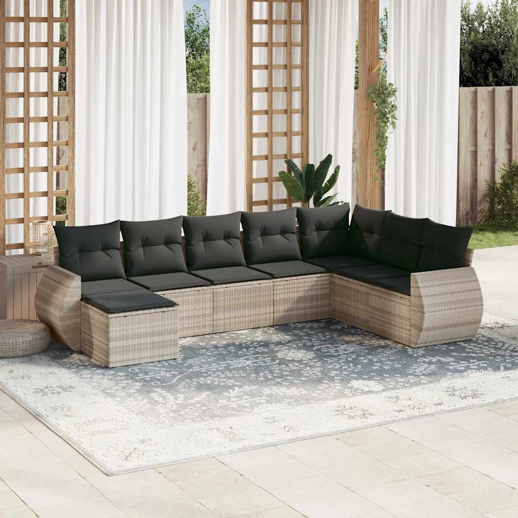 Set Divano da Giardino 8pz con Cuscini grigio chiaro Polyrattan
