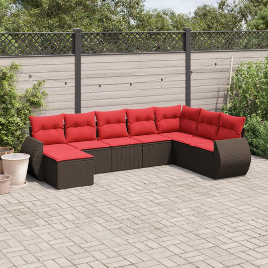 Set Divani da Giardino 8 pz con Cuscini Marrone in Polyrattan | homemem39