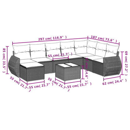 Set Divani da Giardino 9 pz con Cuscini Nero in Polyrattan | homemem39