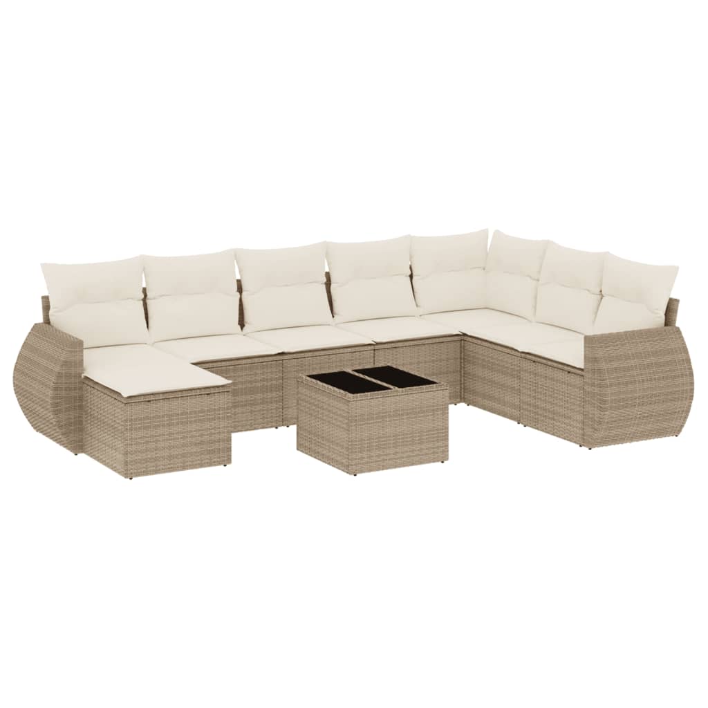 Set Divano da Giardino 9 pz con Cuscini Beige in Polyrattan | homemem39