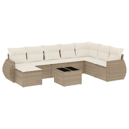 Set Divano da Giardino 9 pz con Cuscini Beige in Polyrattan | homemem39