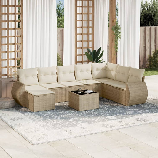 Set Divano da Giardino 9 pz con Cuscini Beige in Polyrattan | homemem39