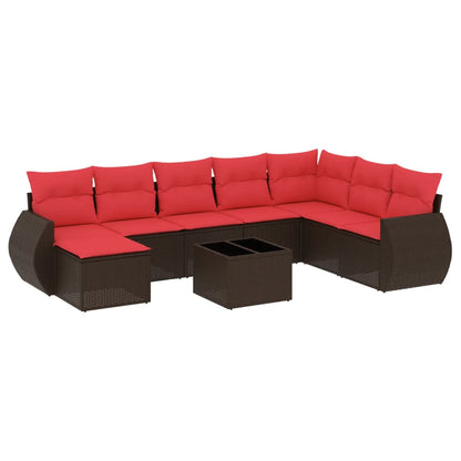 Set Divani da Giardino 9 pz con Cuscini Marrone in Polyrattan | homemem39