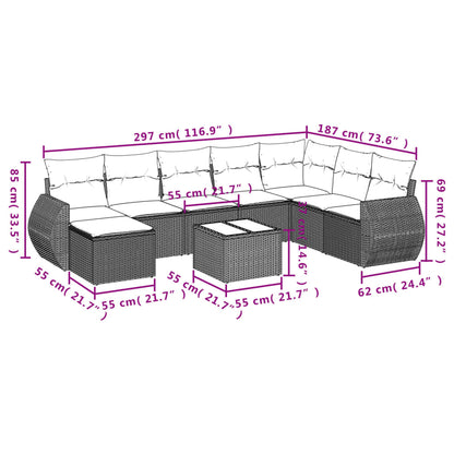 Set Divani da Giardino 9 pz con Cuscini Marrone in Polyrattan | homemem39