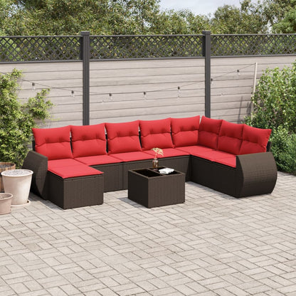 Set Divani da Giardino 9 pz con Cuscini Marrone in Polyrattan | homemem39