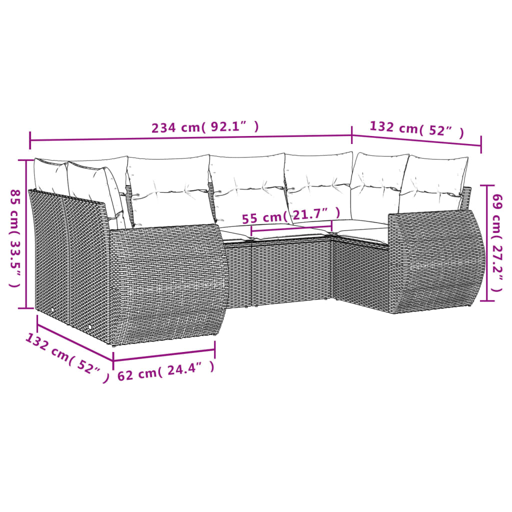 Set Divani da Giardino 6 pz con Cuscini Nero in Polyrattan