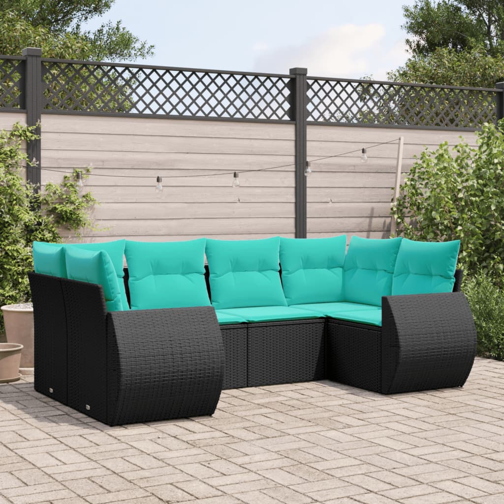 Set Divani da Giardino 6 pz con Cuscini Nero in Polyrattan | homemem39