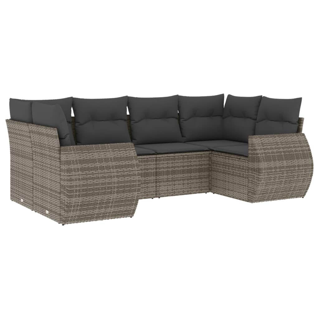 Set Divano da Giardino 6 pz con Cuscini Grigio in Polyrattan | homemem39