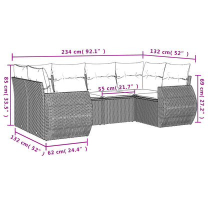 Set Divano da Giardino 6 pz con Cuscini Grigio in Polyrattan | homemem39