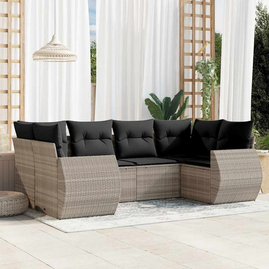 Set Divano da Giardino 6pz con Cuscini Grigio Chiaro Polyrattan