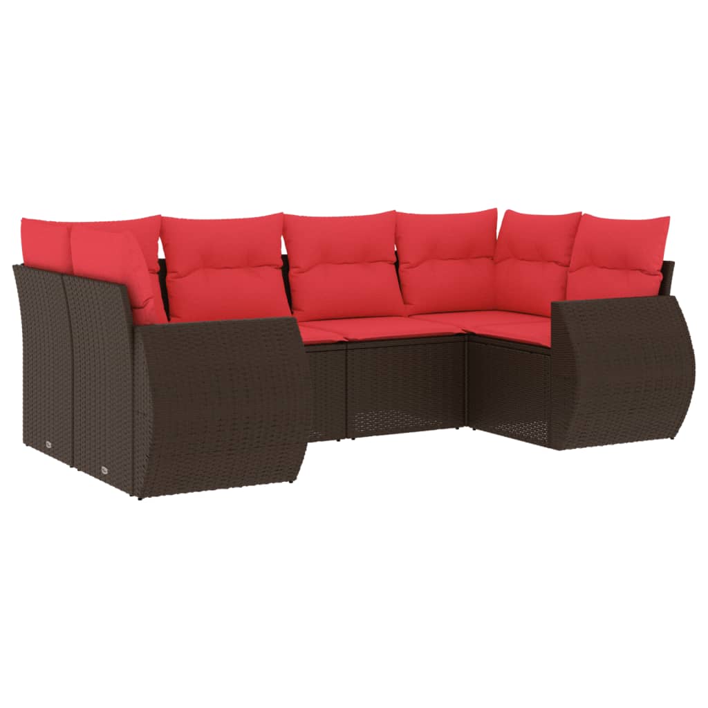 Set Divani da Giardino 6 pz con Cuscini Marrone in Polyrattan