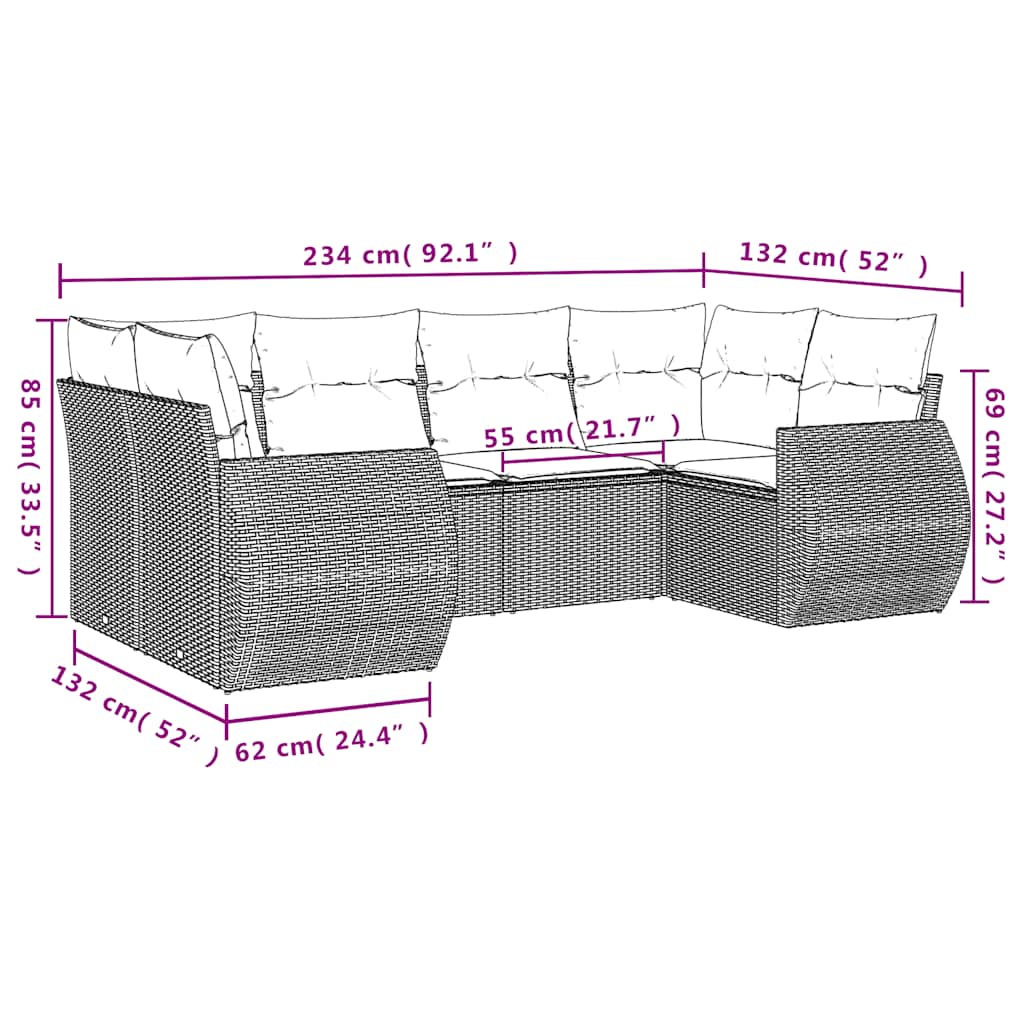 Set Divani da Giardino 6 pz con Cuscini Marrone in Polyrattan | homemem39