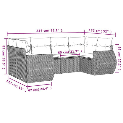 Set Divani da Giardino 6 pz con Cuscini Marrone in Polyrattan