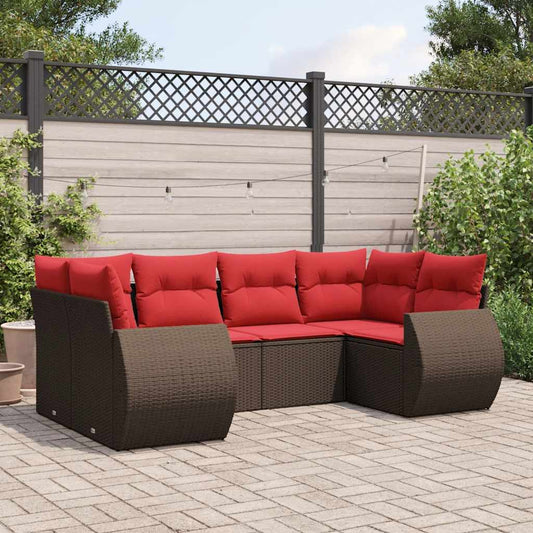 Set Divani da Giardino 6 pz con Cuscini Marrone in Polyrattan | homemem39