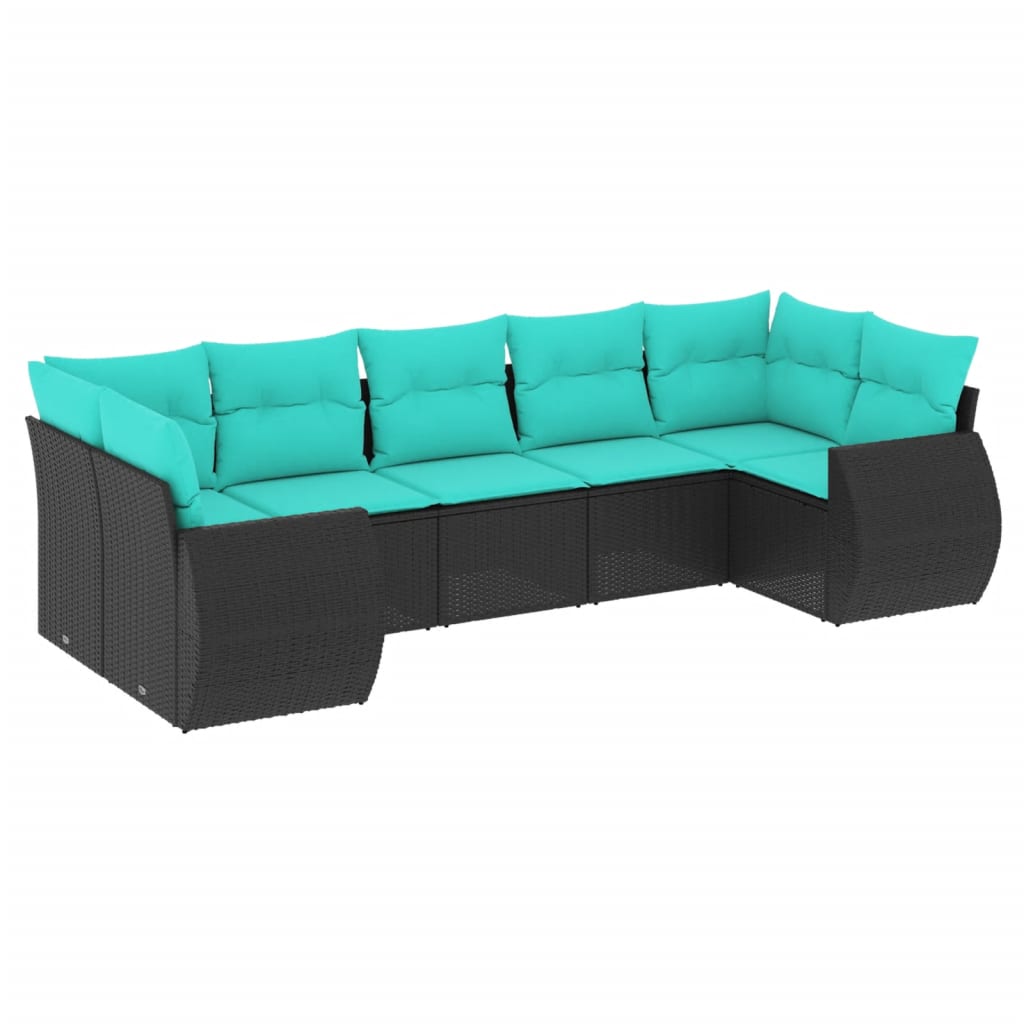 Set Divani da Giardino 7 pz con Cuscini Nero in Polyrattan