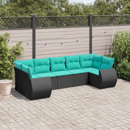 Set Divani da Giardino 7 pz con Cuscini Nero in Polyrattan | homemem39