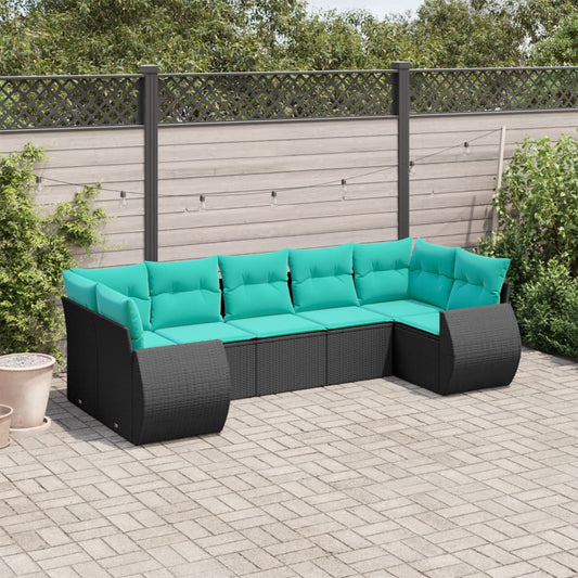 Set Divani da Giardino 7 pz con Cuscini Nero in Polyrattan | homemem39