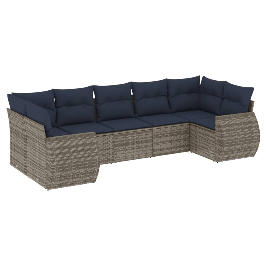 Set Divani da Giardino 7 pz con Cuscini Grigio in Polyrattan | homemem39