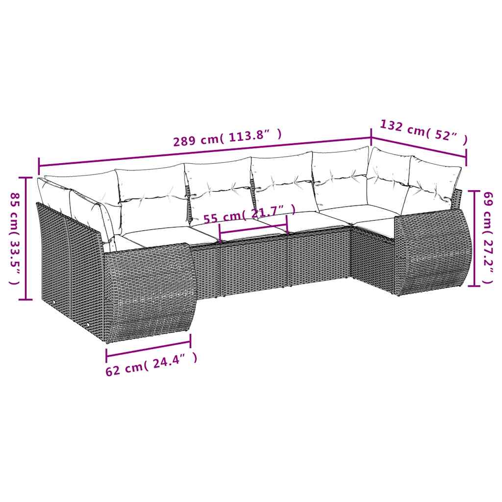 Set Divani da Giardino 7 pz con Cuscini Marrone in Polyrattan | homemem39