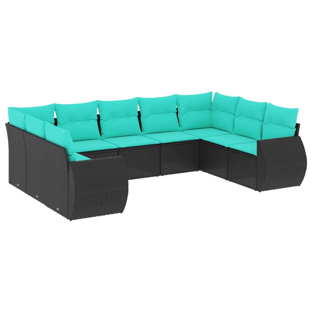 Set Divani da Giardino 9 pz con Cuscini Nero in Polyrattan | homemem39