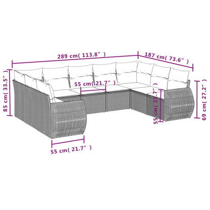 Set Divani da Giardino 9 pz con Cuscini Nero in Polyrattan | homemem39