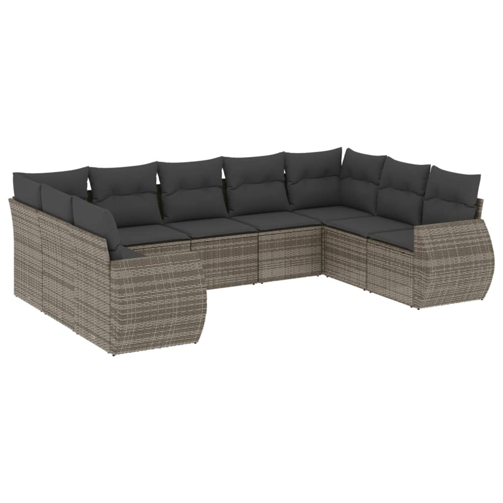 Set Divano da Giardino 9 pz con Cuscini Grigio in Polyrattan | homemem39