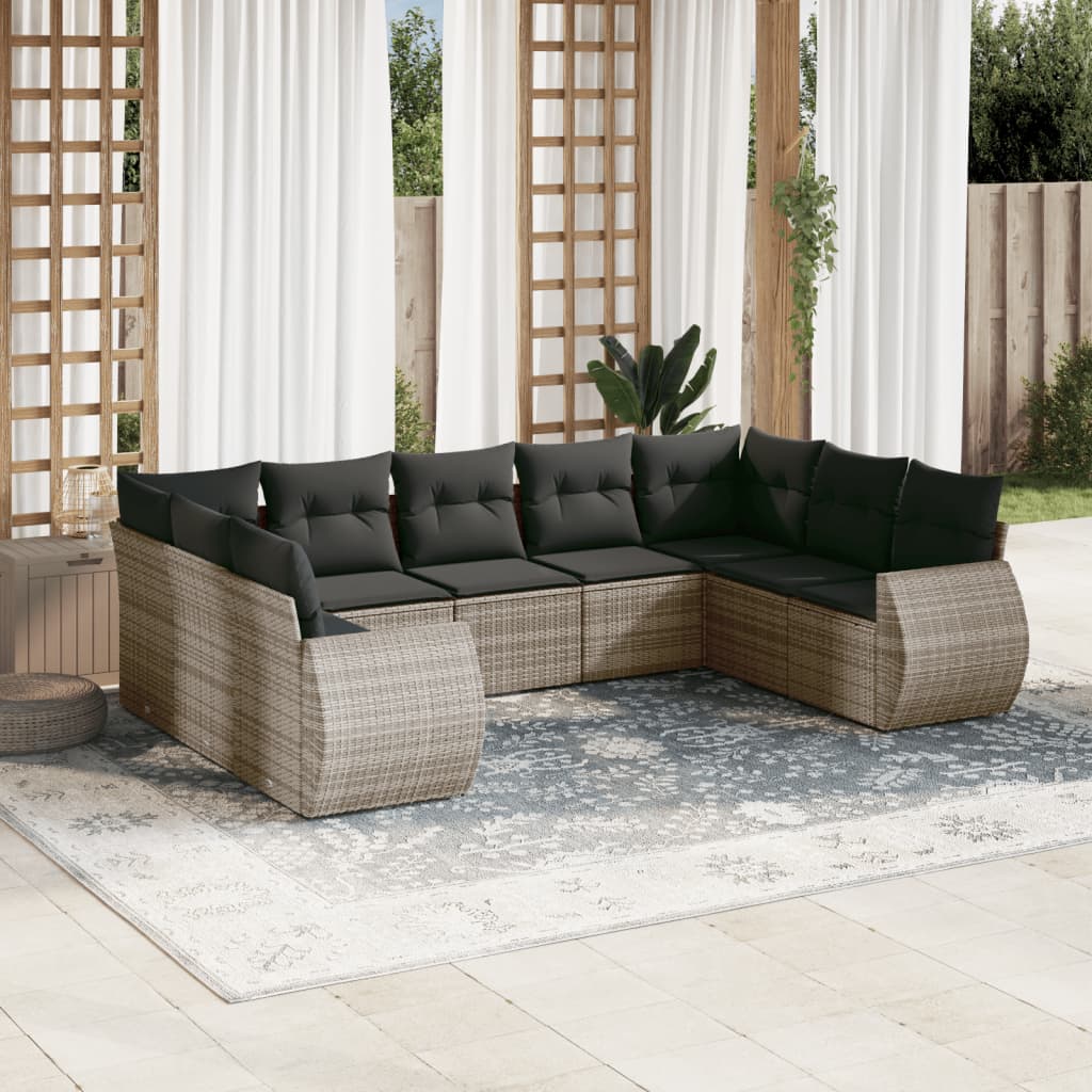 Set Divano da Giardino 9 pz con Cuscini Grigio in Polyrattan | homemem39