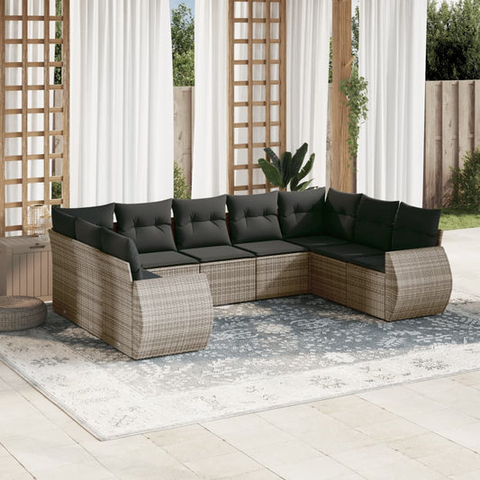 Set Divano da Giardino 9 pz con Cuscini Grigio in Polyrattan | homemem39