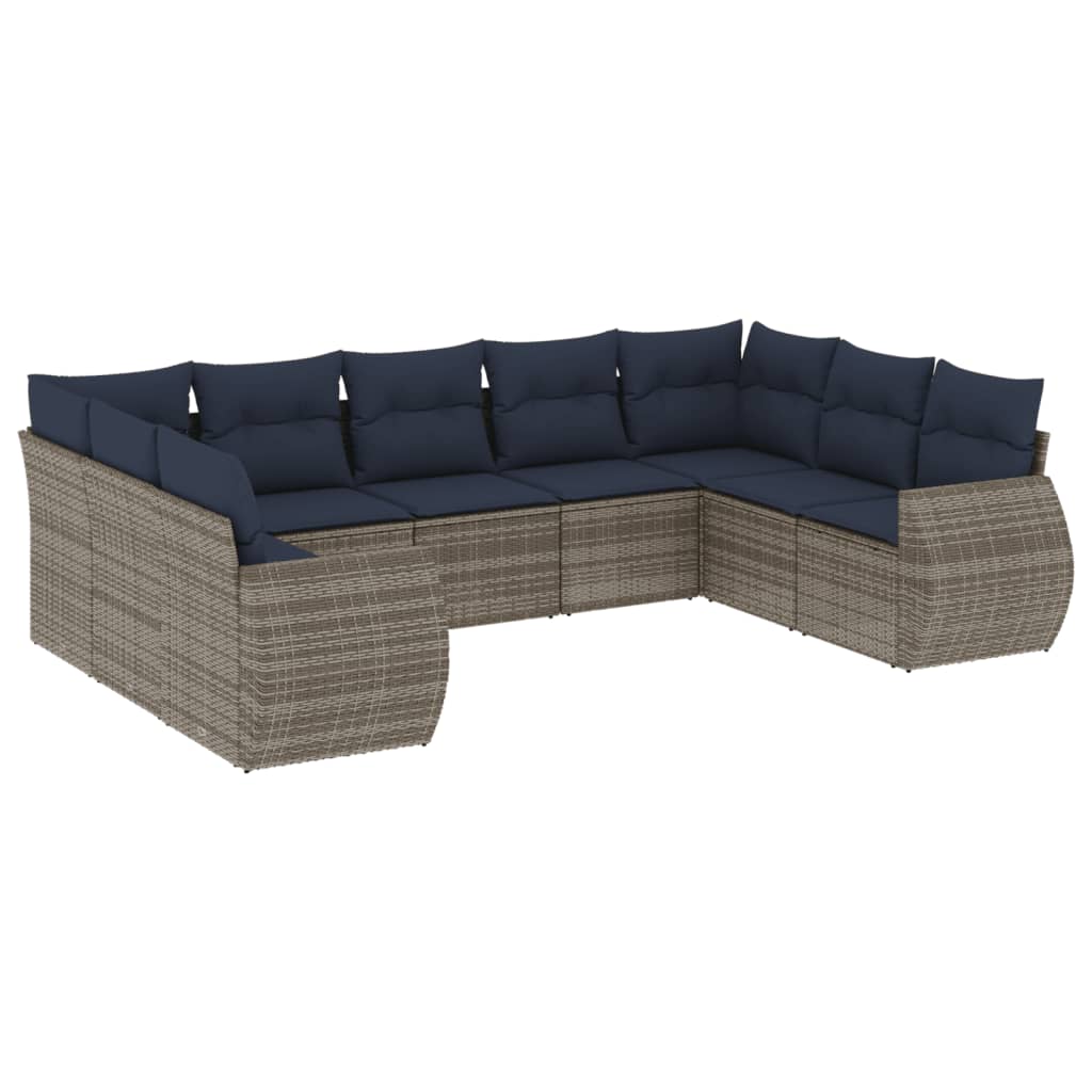 Set Divani da Giardino 9 pz con Cuscini Grigio in Polyrattan | homemem39