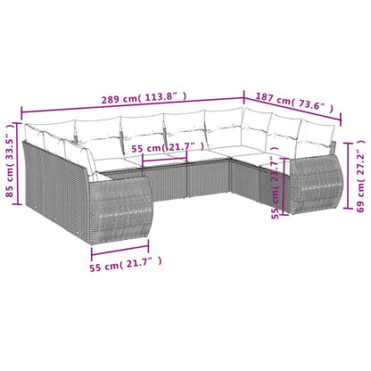 Set Divani da Giardino 9 pz con Cuscini Grigio in Polyrattan | homemem39