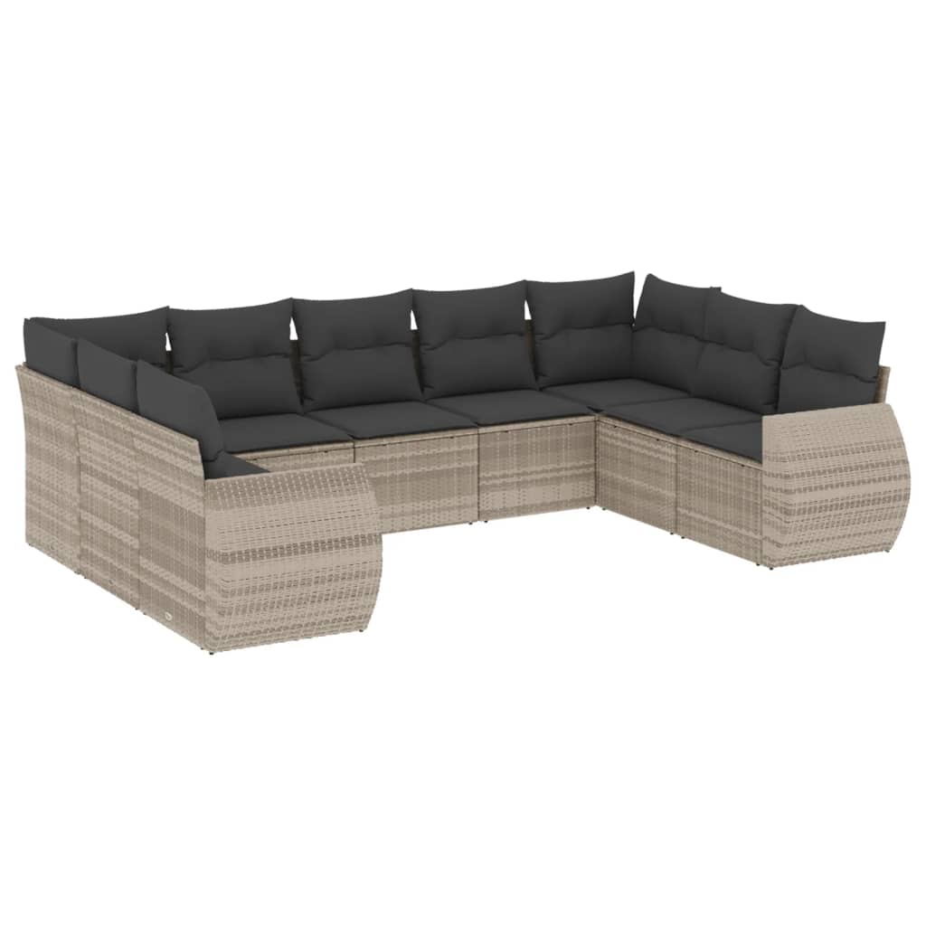 Set Divano da Giardino 9pz con Cuscini Grigio Chiaro Polyrattan