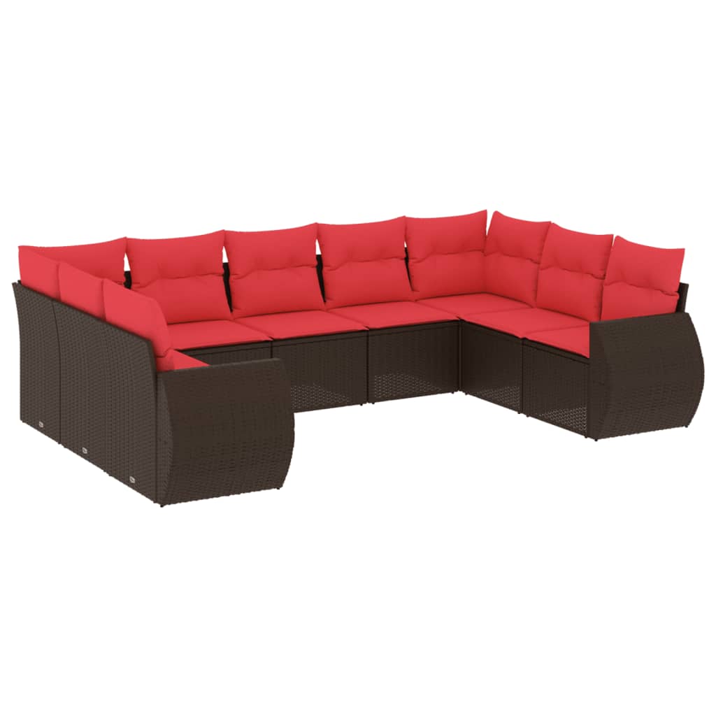 Set Divani da Giardino 9 pz con Cuscini Marrone in Polyrattan | homemem39