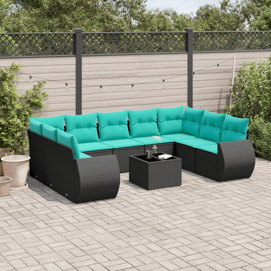 Set Divani da Giardino 10 pz con Cuscini Nero in Polyrattan | homemem39