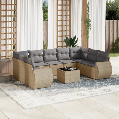 Set Divano da Giardino 10 pz con Cuscini Beige in Polyrattan - homemem39