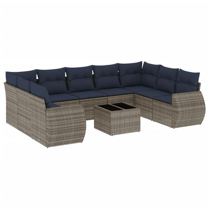 Set Divani da Giardino 10 pz con Cuscini Grigio in Polyrattan | homemem39