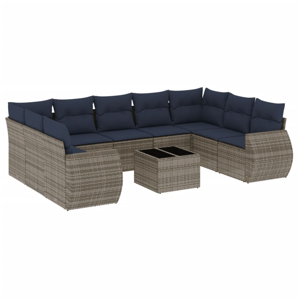 Set Divani da Giardino 10 pz con Cuscini Grigio in Polyrattan