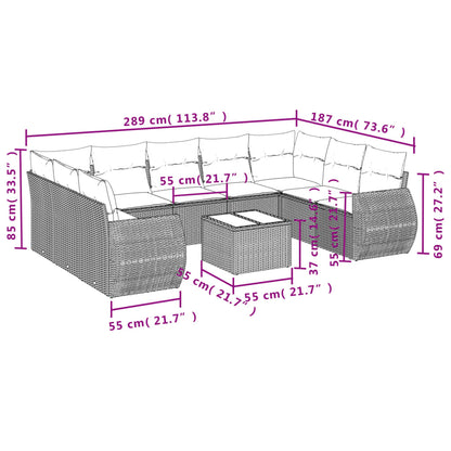 Set Divani da Giardino 10 pz con Cuscini Grigio in Polyrattan | homemem39