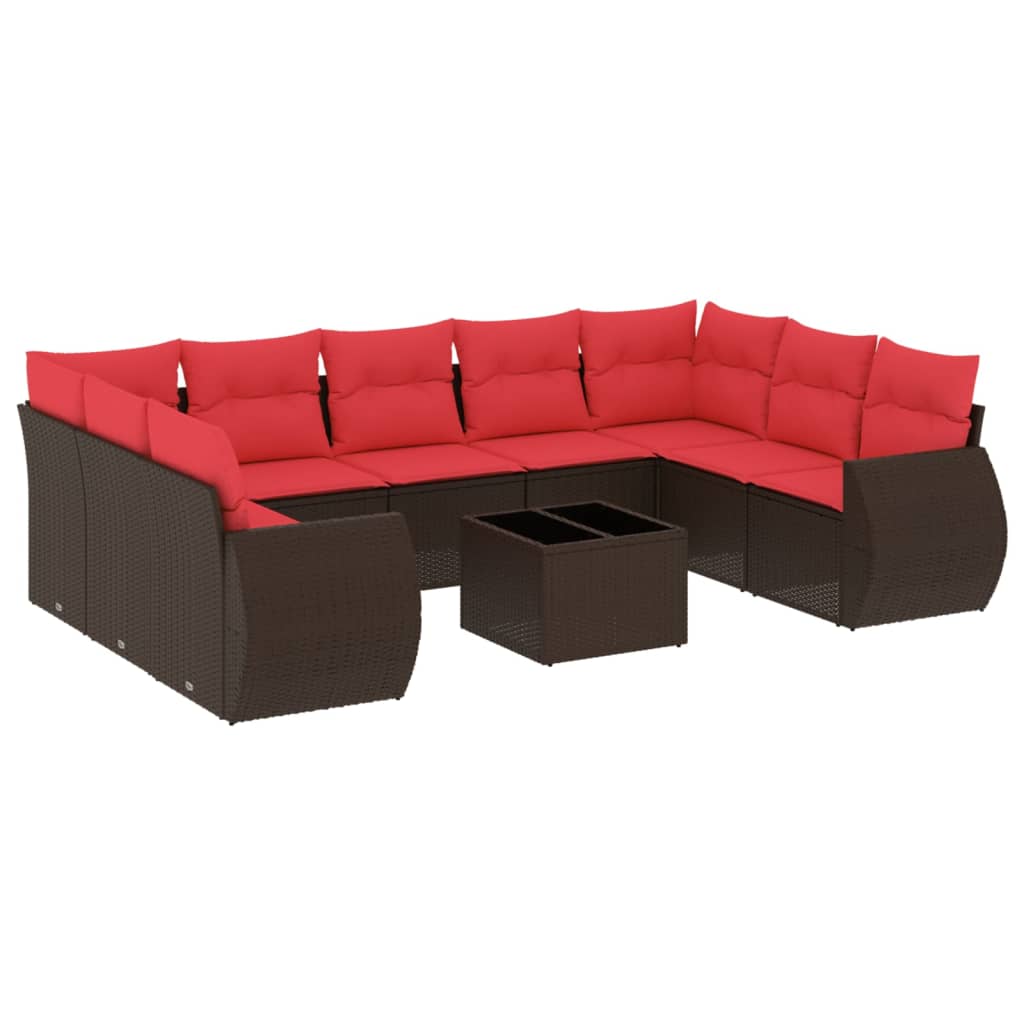 Set Divani da Giardino 10 pz con Cuscini Marrone in Polyrattan | homemem39