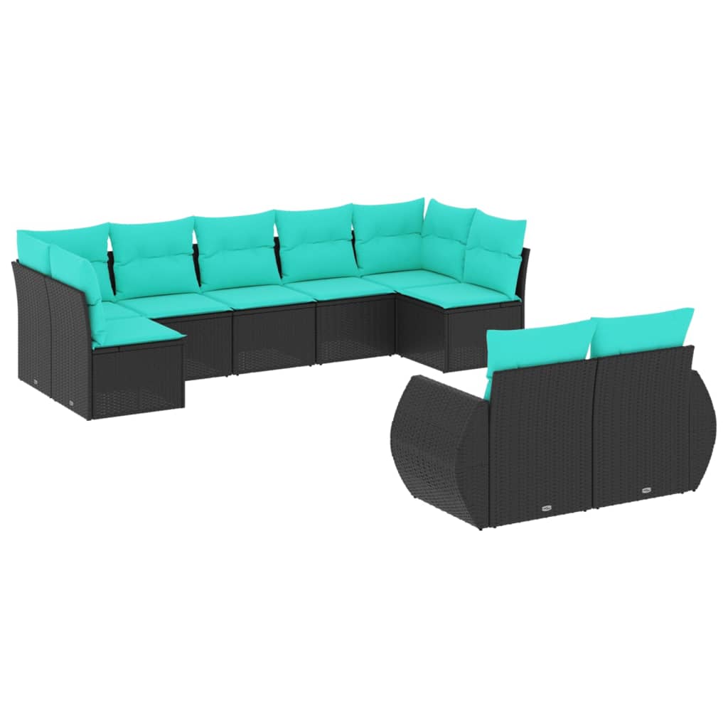 Set Divani da Giardino 9 pz con Cuscini Nero in Polyrattan | homemem39