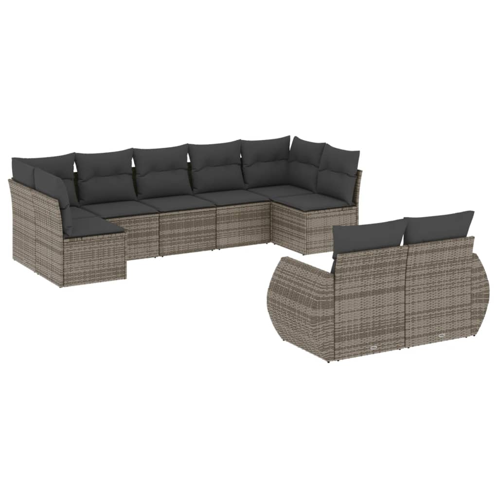Set Divano da Giardino 9 pz con Cuscini Grigio in Polyrattan | homemem39