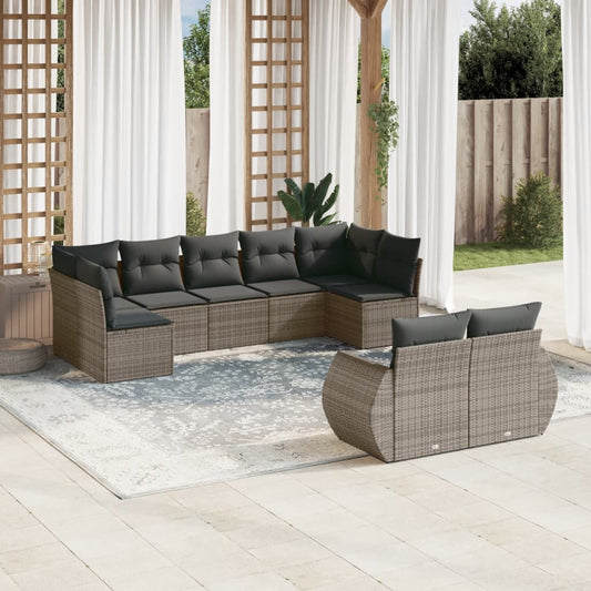 Set Divano da Giardino 9 pz con Cuscini Grigio in Polyrattan | homemem39
