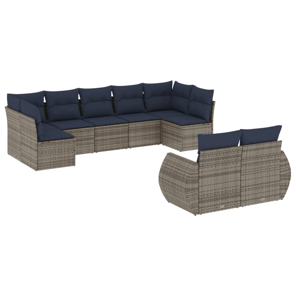Set Divani da Giardino 9 pz con Cuscini Grigio in Polyrattan | homemem39