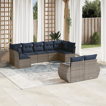 Set Divani da Giardino 9 pz con Cuscini Grigio in Polyrattan | homemem39