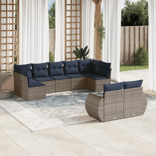 Set Divani da Giardino 9 pz con Cuscini Grigio in Polyrattan | homemem39